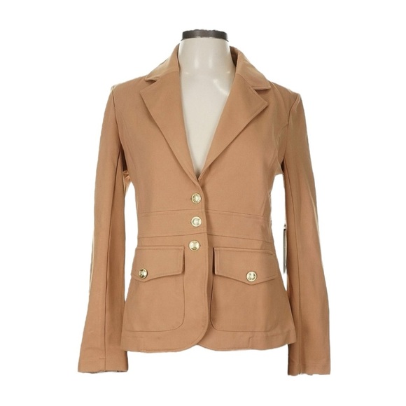 Joie Tan Blazer Jacket M NWT Gold Crest Buttons Fitted Stretch Career Work Chic - Picture 1 of 8